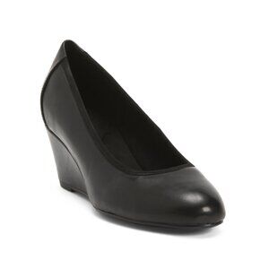ROCKPORT Black Leather Rita Slip On Round Toe Comfort Dress Wedges